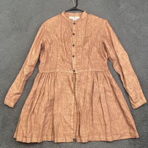 Shack Incorporated Tunic Womens Large Brown Linen Long Sleeve Button Front Boho